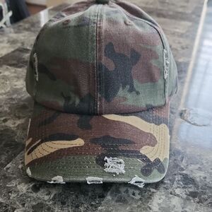 District Camo Distressed Baseball Cap in Green and Brown